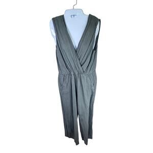 ANNA‎ MILANI Women's Gray Linen V-Neck Pull-On Wide Leg Jumpsuit Size Medium